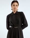 SIXDO G-Black Woven Loose Dress with Belt for Women